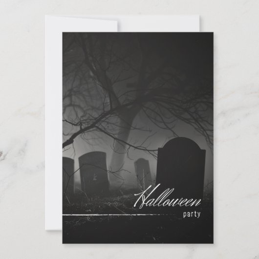 Invitation Cimetière noir et blanc éffrayant Fête d'Halloween (Devant)