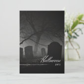 Invitation Cimetière noir et blanc éffrayant Fête d'Halloween (Debout devant)
