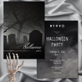 Invitation Cimetière noir et blanc éffrayant Fête d'Halloween