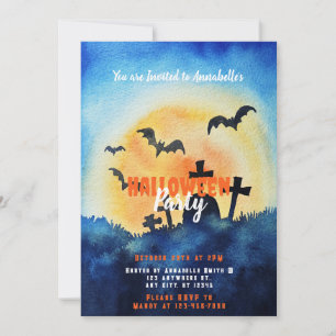 Invitation Cimetière Réglage Sun Bats Halloween Party