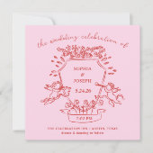 Invitation Cimetière rose et rouge avec Mariage Cherubs (Devant)