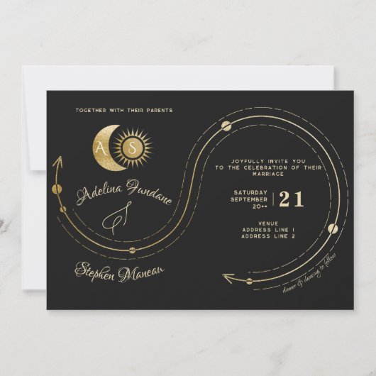 Invitation Cimetière solaire céleste en or noir RSVP QR Code (Devant)