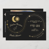Invitation Cimetière solaire céleste en or noir RSVP QR Code (Devant / Derrière)