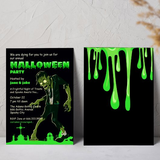 Invitation Cimetière Vert Slime Zombie Halloween Parti Adulte
