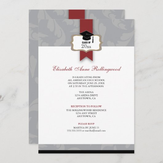 Invitation Cimier à ruban Couteaux Motif graduation :Silver G (Devant / Derrière)