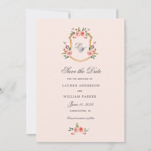 Invitation Cimier avec monogramme floral Enregistrer la date (Devant)