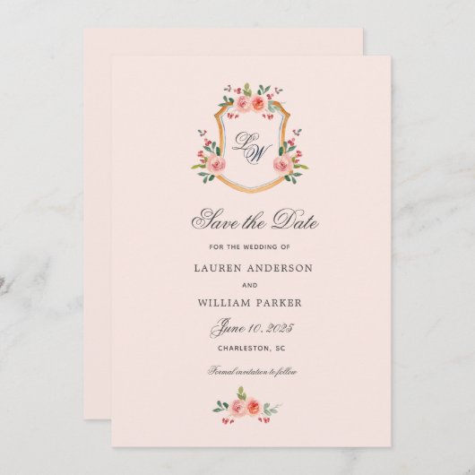 Invitation Cimier avec monogramme floral Enregistrer la date (Devant / Derrière)
