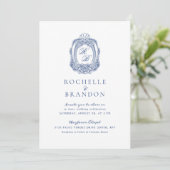 Invitation Cimier baroque Bleu français Mariage antique (Debout devant)