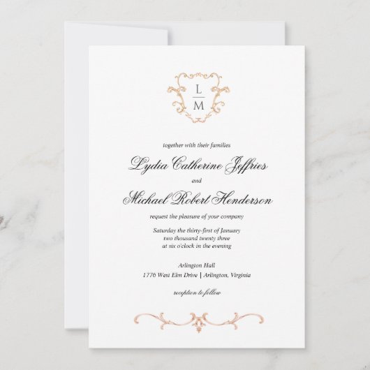 Invitation Cimier baroque | Mariage de monogramme (Devant)