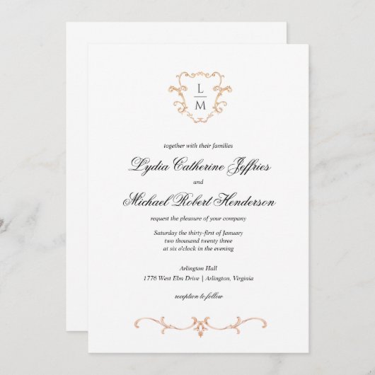 Invitation Cimier baroque | Mariage de monogramme (Devant / Derrière)