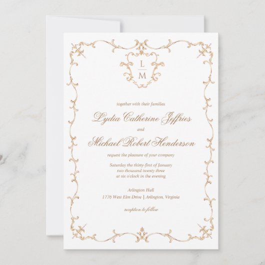 Invitation Cimier baroque | Mariage de monogramme (Devant)