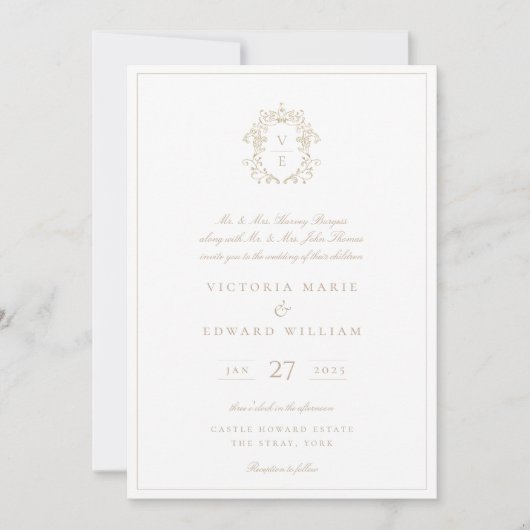 Invitation Cimier beige Monogramme Mariage Photo (Devant)