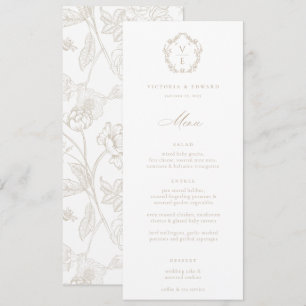 Invitation Cimier beige vintage Monogramme Floral Mariage Men