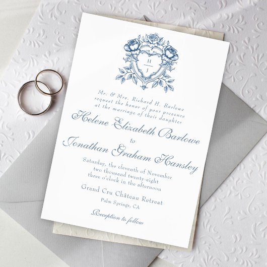 Invitation Cimier Bleu Dusty Formal Mariage élégant