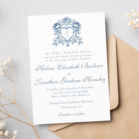 Invitation Cimier Bleu Dusty Formal Mariage élégant