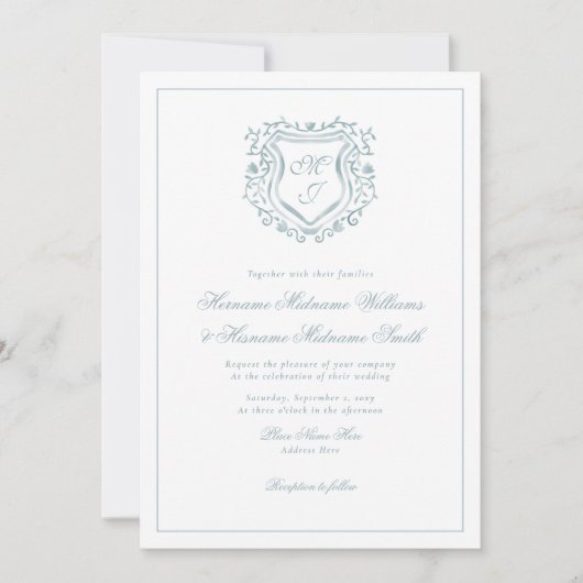 Invitation Cimier bleu Dusty QR RSVP Mariage tout-en-un (Devant)