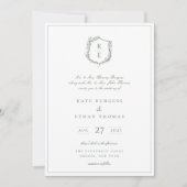 Invitation Cimier botanique Monogramme Sage Mariage vert (Devant)