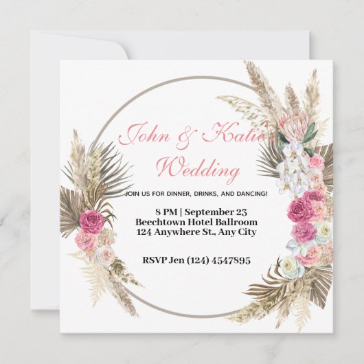 Invitation Cimier de fleurs | Rustic Kraft Circle Floral Mari (Devant)