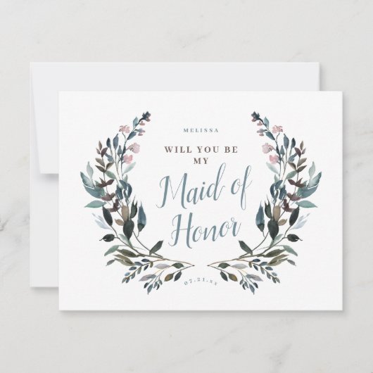 Invitation Cimier de jardin bleu Floral Bridesmaid Maid of Ho (Devant)
