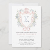 Invitation Cimier de la Couronne Monogramme Baby shower bleu  (Devant)