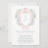 Invitation Cimier de la Couronne Monogramme Baby shower bleu  (Devant)