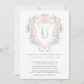 Invitation Cimier de la Couronne Monogramme Baby shower bleu  (Devant)