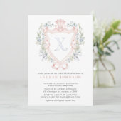 Invitation Cimier de la Couronne Monogramme Baby shower bleu  (Debout devant)