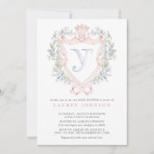 Invitation Cimier de la Couronne Monogramme Baby shower bleu  (Devant)
