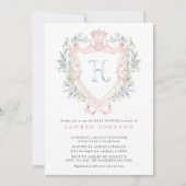 Invitation Cimier de la Couronne Monogramme Baby shower bleu  (Devant)