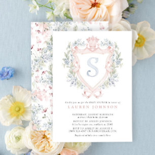 Invitation Cimier de la Couronne Monogramme Baby shower bleu