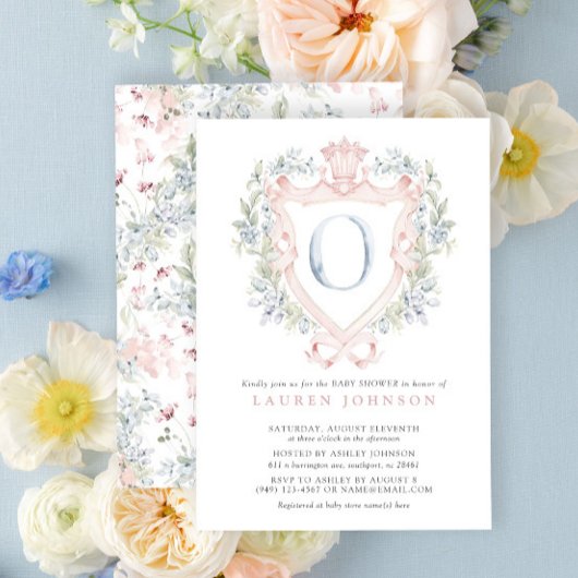 Invitation Cimier de la Couronne Monogramme Baby shower bleu 