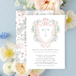 Invitation Cimier de la Couronne Monogramme Baby shower bleu 