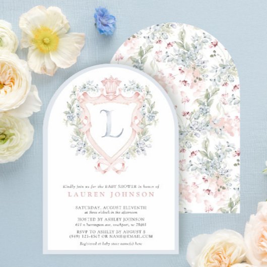 Invitation Cimier de la Couronne Monogramme Baby shower bleu 