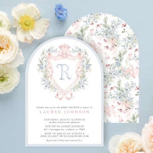 Invitation Cimier de la Couronne Monogramme Baby shower bleu