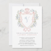 Invitation Cimier de la Couronne Monogramme Baby shower bleu  (Devant)