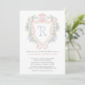 Invitation Cimier de la Couronne Monogramme Baby shower bleu  (Debout devant)