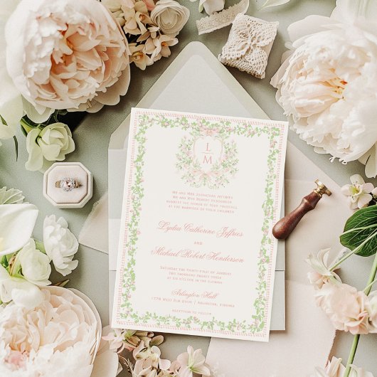 Invitation Cimier Doux avec Bow rose pâle | Mariage monogramm