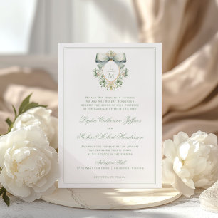 Invitation Cimier Élégant avec Ruban Vert Sauge Mariage Mon