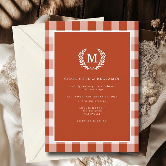 Invitation Cimier En vichy Monogramme rouge-orange