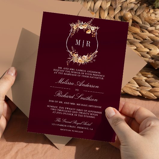 Invitation Cimier Fleur sauvage automne Code QR Mariage Bourg