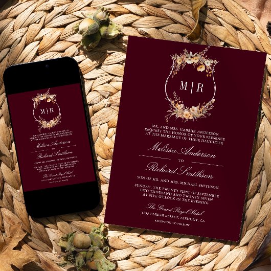 Invitation Cimier Fleur sauvage automne Code QR Mariage Bourg