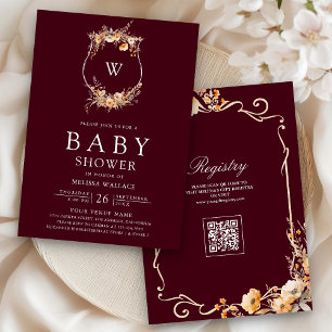 Invitation Cimier Fleur sauvage d'automne Code QR Baby shower