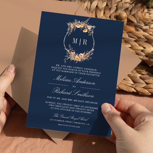 Invitation Cimier Fleur sauvage d'automne Code QR Marine Mari