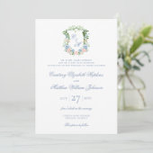 Invitation Cimier Floral Bleu Duisâtre Tout en un Mariage (Debout devant)