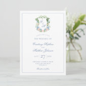 Invitation Cimier Floral Bleu Duisâtre Tout en un Mariage (Debout devant)
