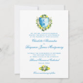 Invitation Cimier Floral Bleu Formel Monogramme Citrons Maria (Devant)