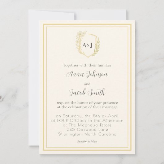 Invitation Cimier Floral mariage avec Monogramme et Photo (Devant)