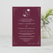 Invitation Cimier Floral Mariage Bourgogne moderne QR Code Ph (Debout devant)