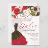 Invitation Cimier floral Rose rouge Charro Quinceañera (Devant)