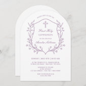 Invitation Cimier floral simple Première communion sainte (Devant / Derrière)